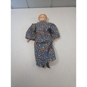 Antique German blonde Curls china Porcelain Girl doll 1880s Floral Dress